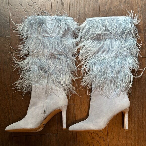 Gianni Bini,Taryn Feather Embellished Pointed Toe Stiletto Boots - Picture 7 of 11